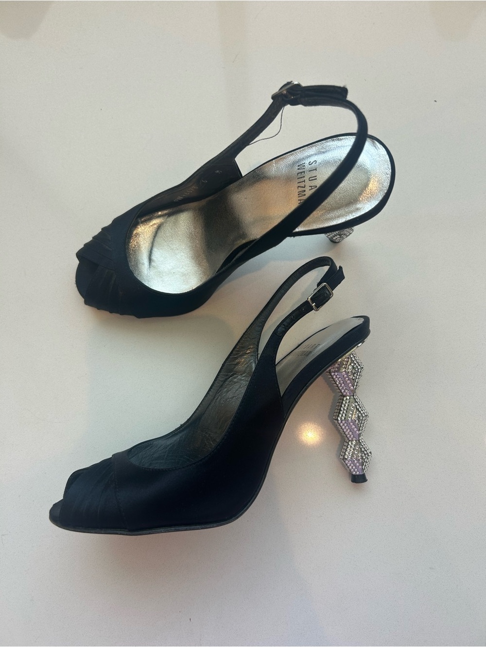 Black Rhinestone Open Toe Heels - Picture 4 of 5